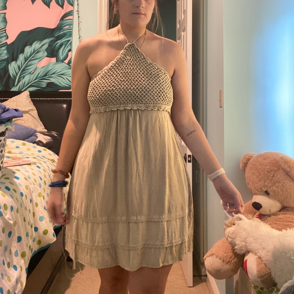 Sand colored halter neck dress!